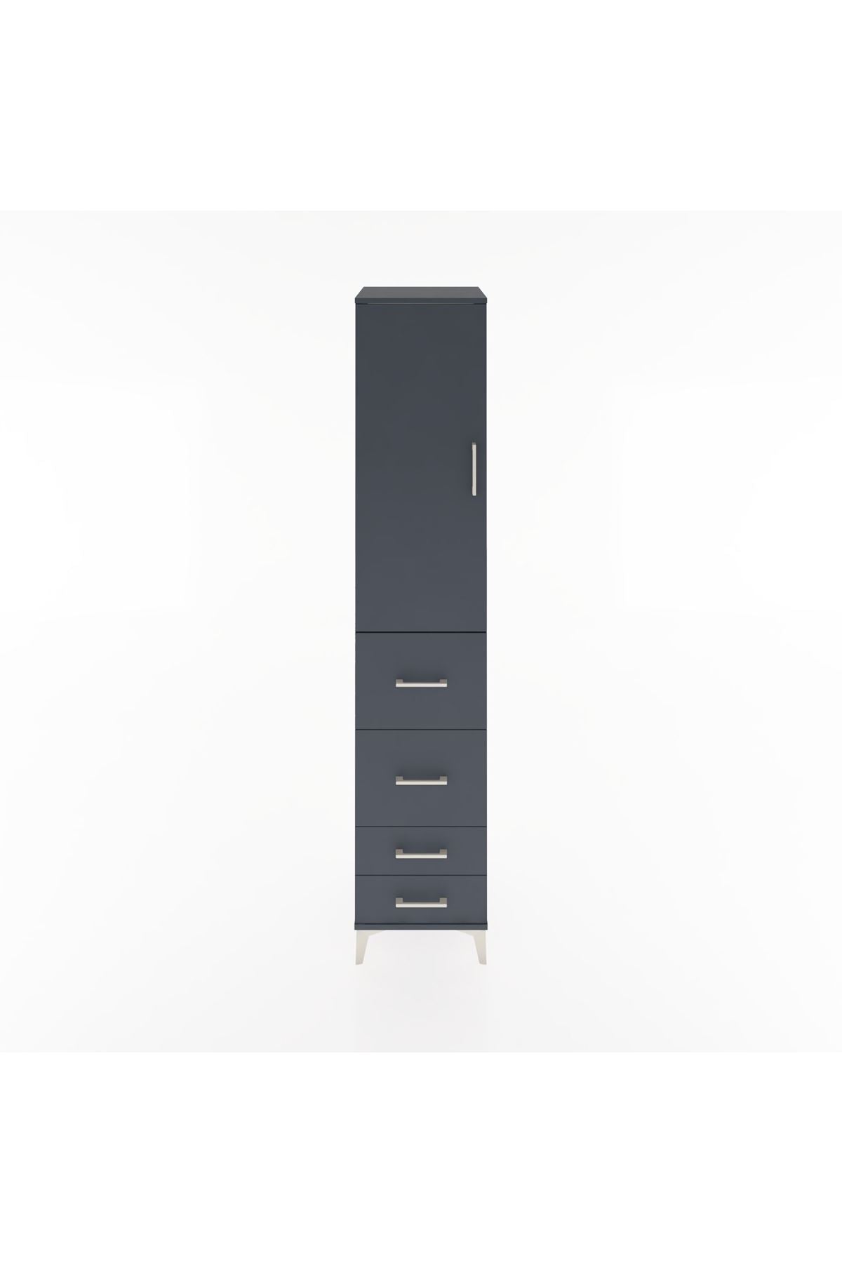 Hyperion Dolap 3 Raflı 4 Çekmeceli Tek Kapaklı 44x44x221 Antrasit-Antrasit