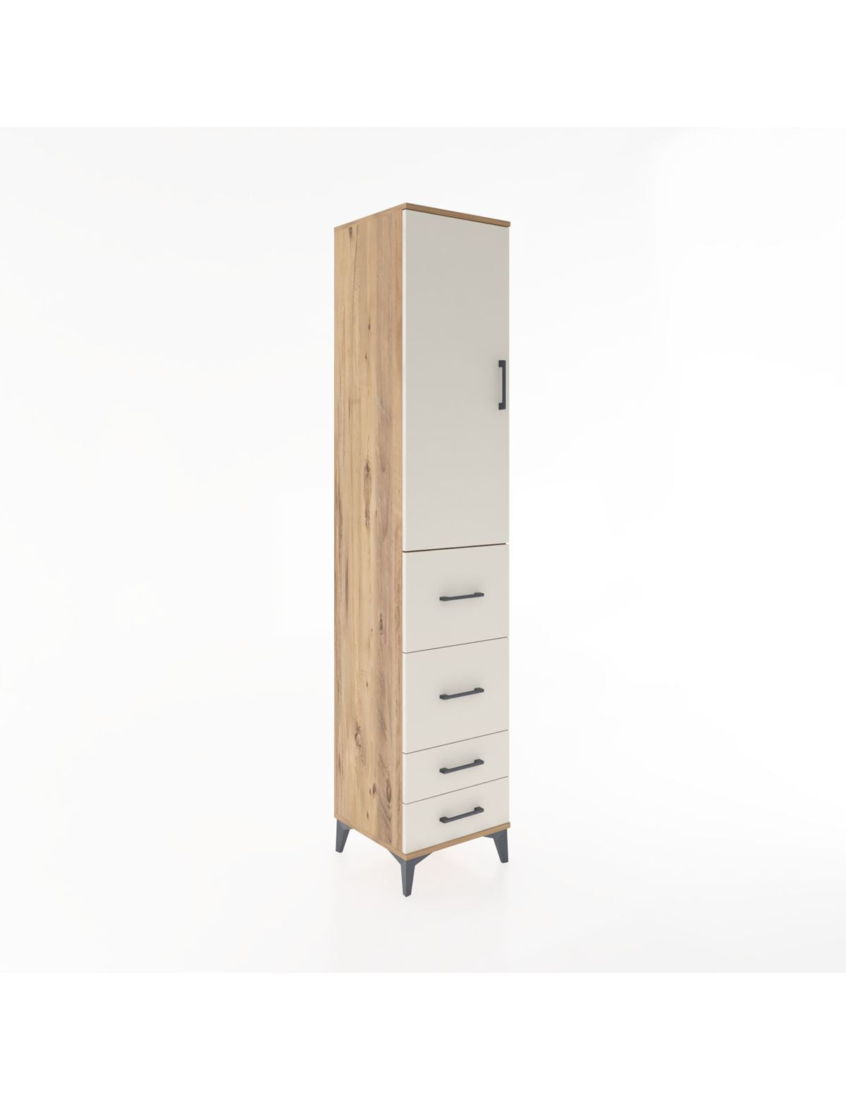 Hyperion Dolap 3 Raflı 4 Çekmeceli Tek Kapaklı 44x44x221 Çam-Aytaşı