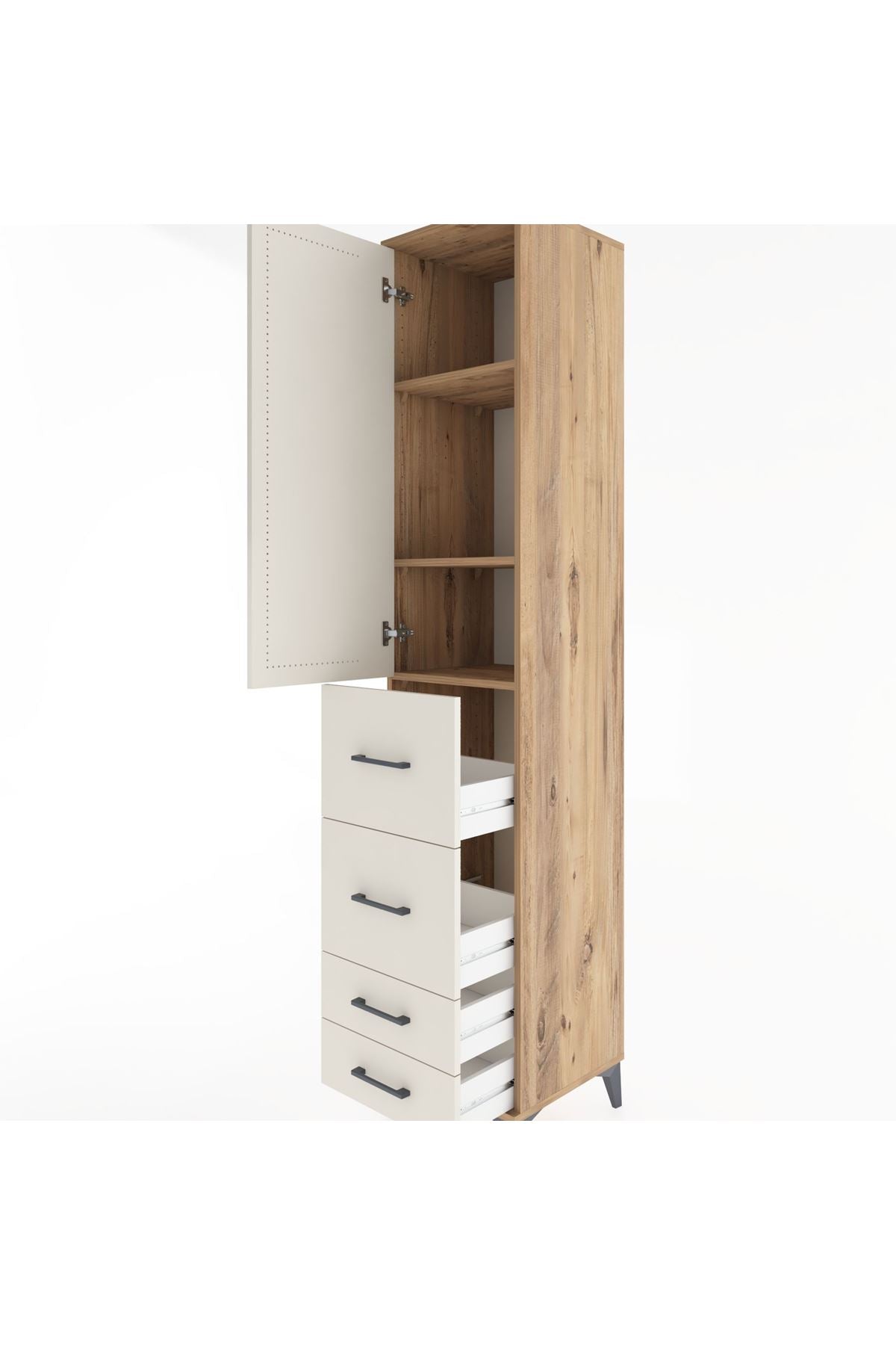 Hyperion Dolap 3 Raflı 4 Çekmeceli Tek Kapaklı 44x44x221 Çam-Aytaşı