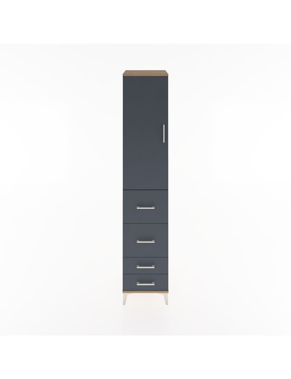 Hyperion Dolap 3 Raflı 4 Çekmeceli Tek Kapaklı 44x44x221 Çam-Antrasit