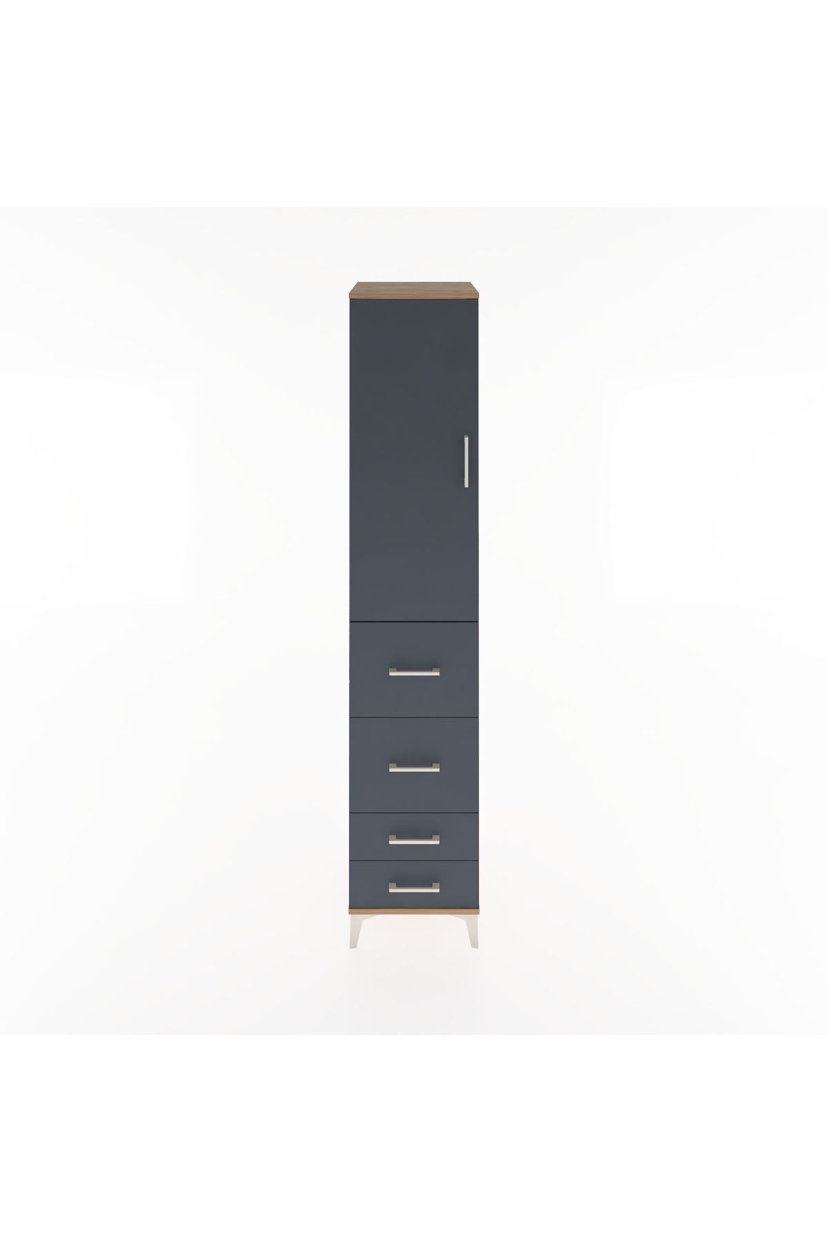 Hyperion Dolap 3 Raflı 4 Çekmeceli Tek Kapaklı 44x44x221 Çam-Antrasit