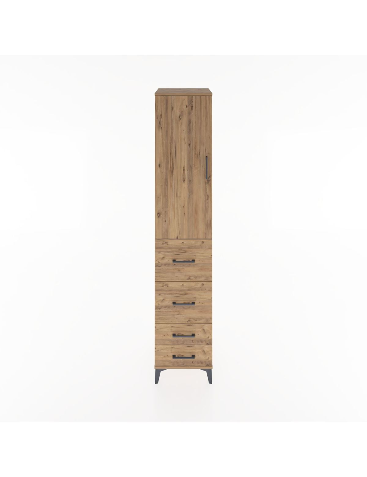 Hyperion Dolap 3 Raflı 4 Çekmeceli Tek Kapaklı 44x44x221 Çam-Çam