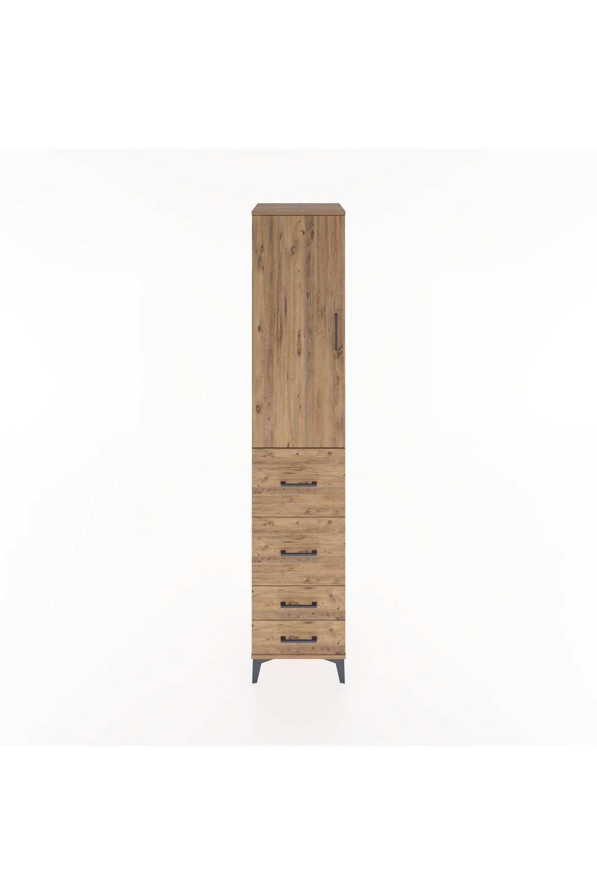 Hyperion Dolap 3 Raflı 4 Çekmeceli Tek Kapaklı 44x44x221 Çam-Çam