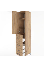 Hyperion Dolap 3 Raflı 4 Çekmeceli Tek Kapaklı 44x44x221 Çam-Çam