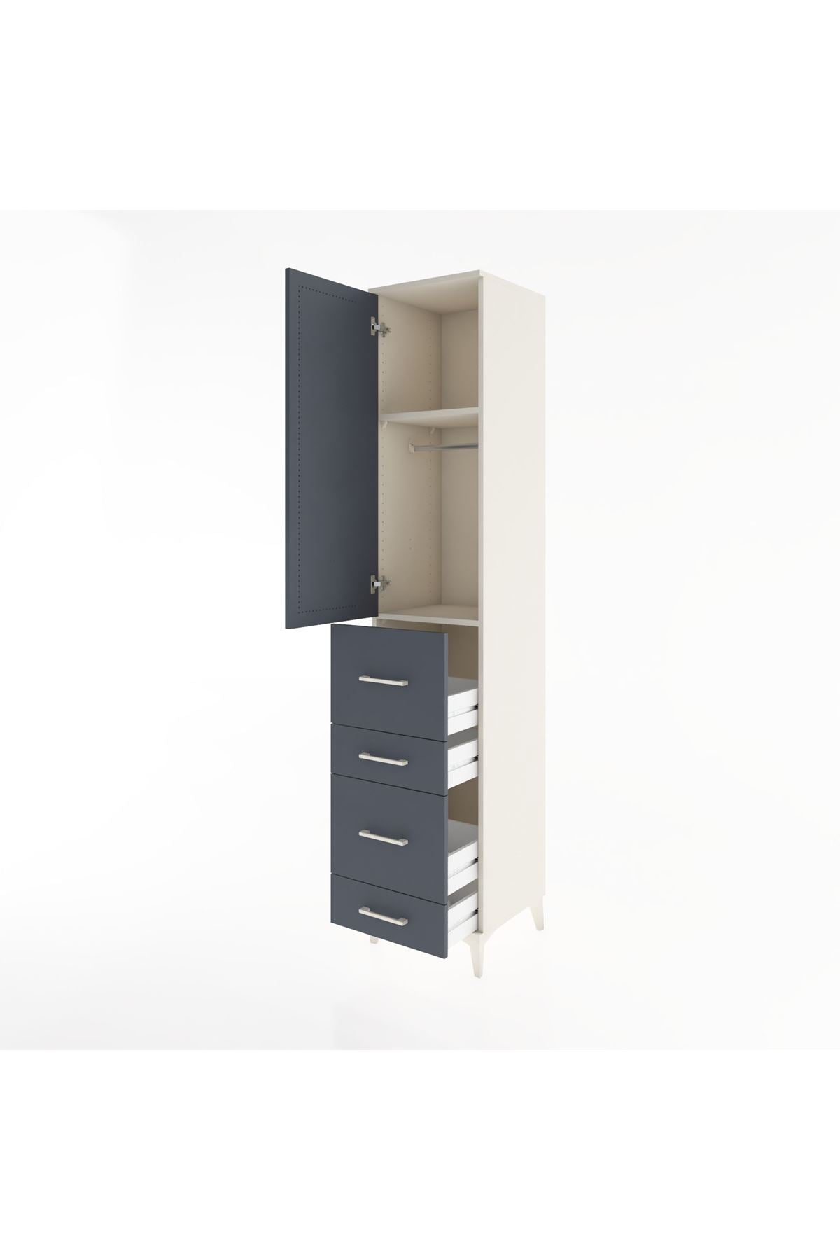 Hyperion Dolap 2 Raflı 4 Çekmeceli Tek Askılı 44x44x221 Aytaşı-Antrasit