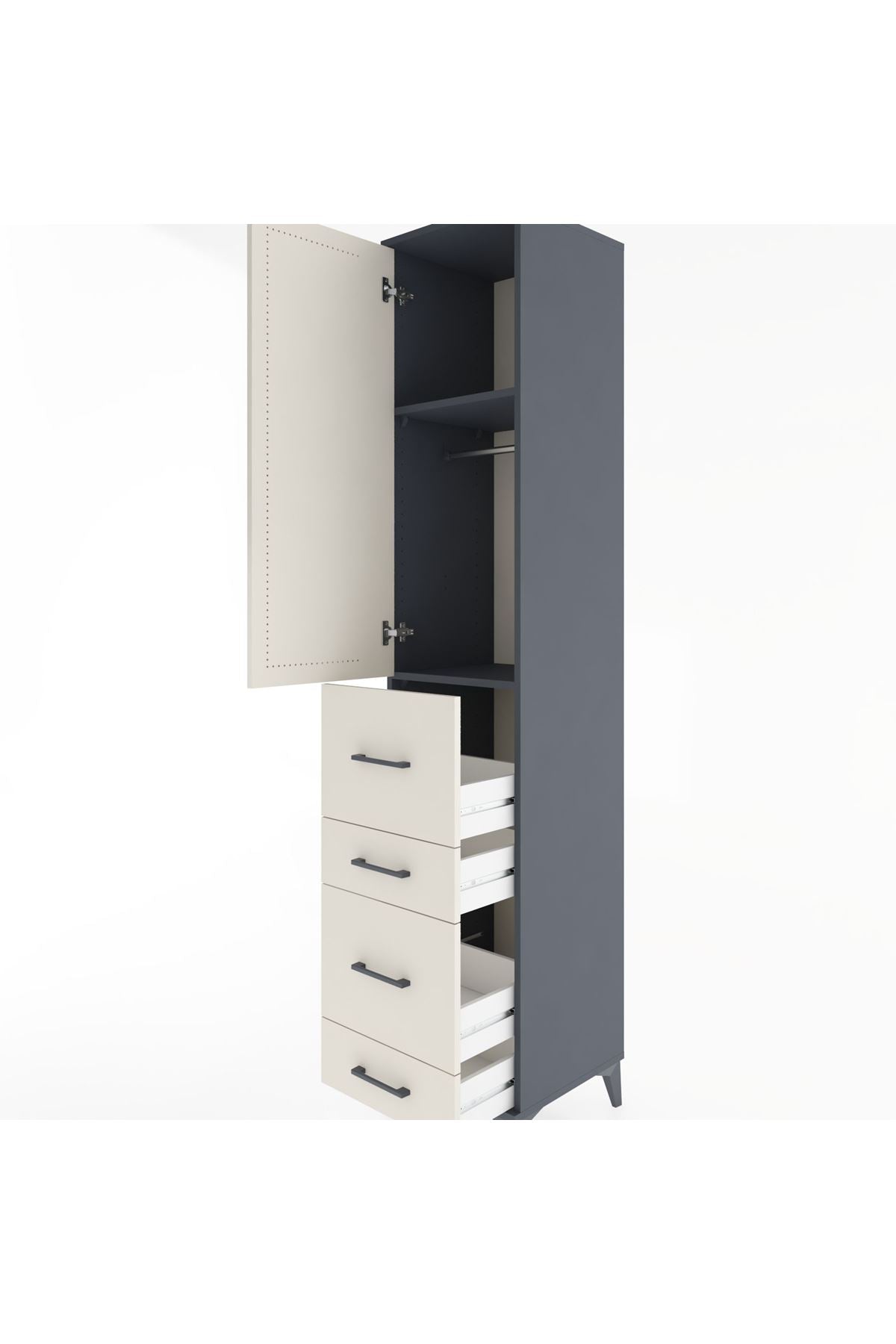 Hyperion Dolap 2 Raflı 4 Çekmeceli Tek Askılı 44x44x221 Antrasit-Aytaşı