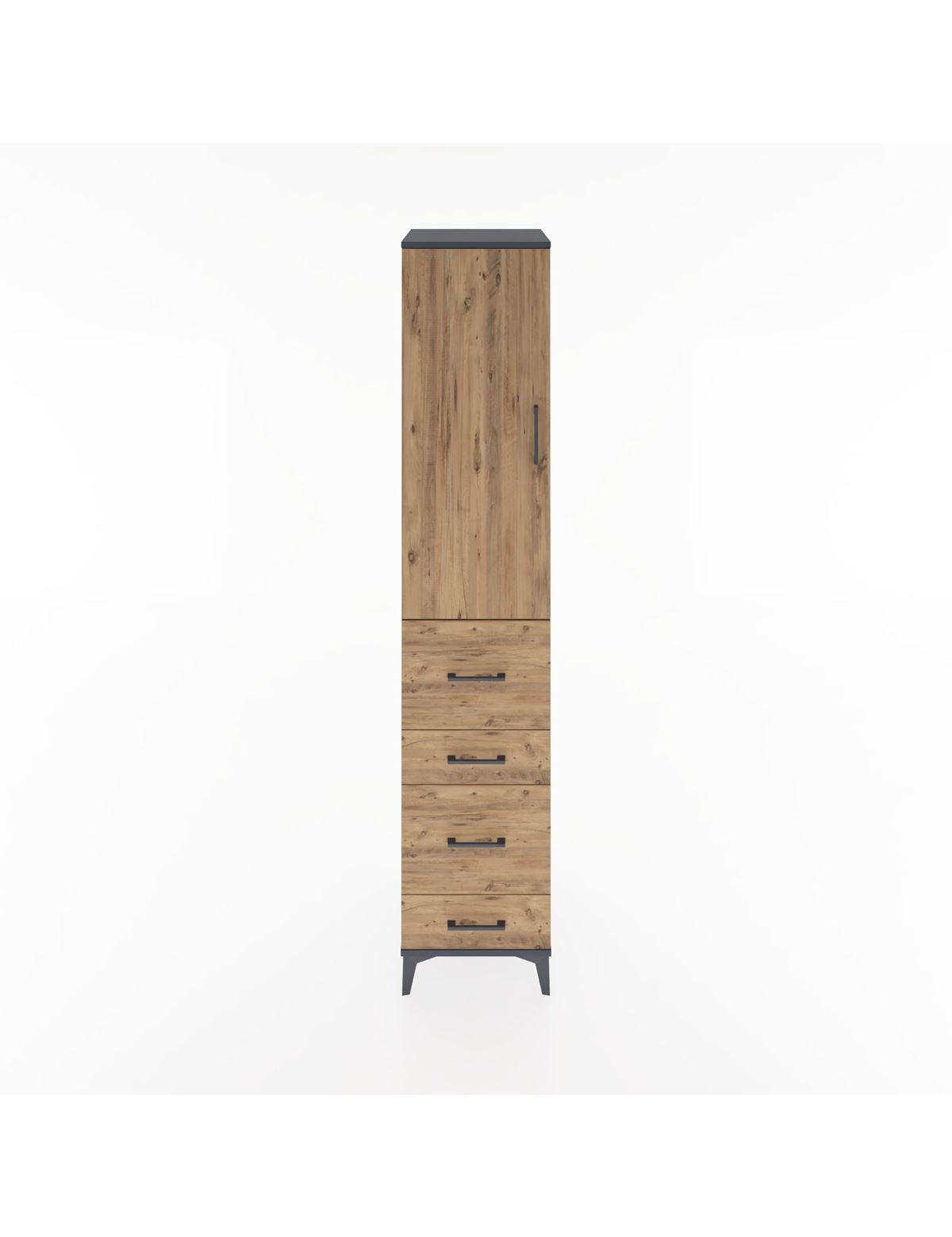 Hyperion Dolap 2 Raflı 4 Çekmeceli Tek Askılı 44x44x221 Antrasit-Çam