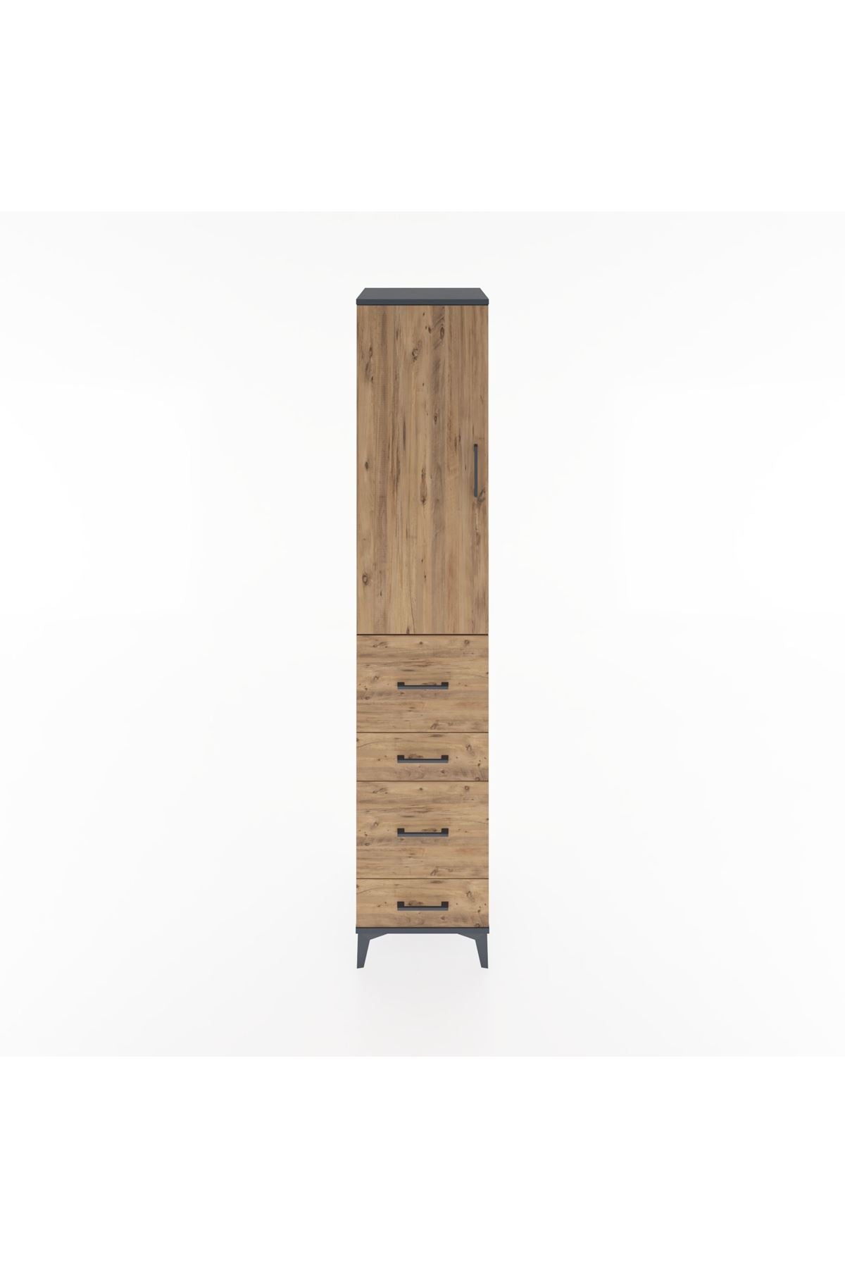 Hyperion Dolap 2 Raflı 4 Çekmeceli Tek Askılı 44x44x221 Antrasit-Çam