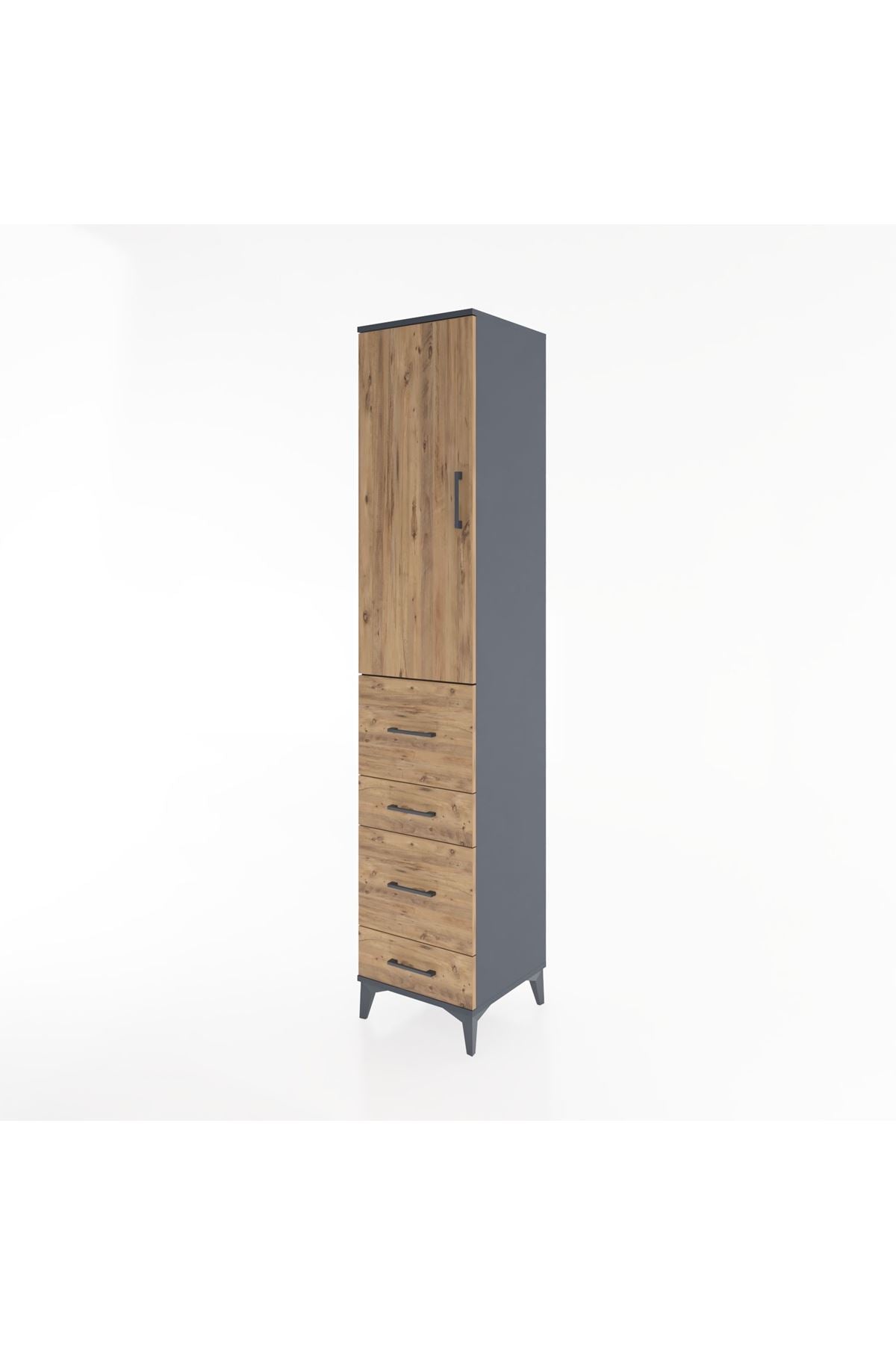 Hyperion Dolap 2 Raflı 4 Çekmeceli Tek Askılı 44x44x221 Antrasit-Çam