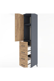 Hyperion Dolap 2 Raflı 4 Çekmeceli Tek Askılı 44x44x221 Antrasit-Çam