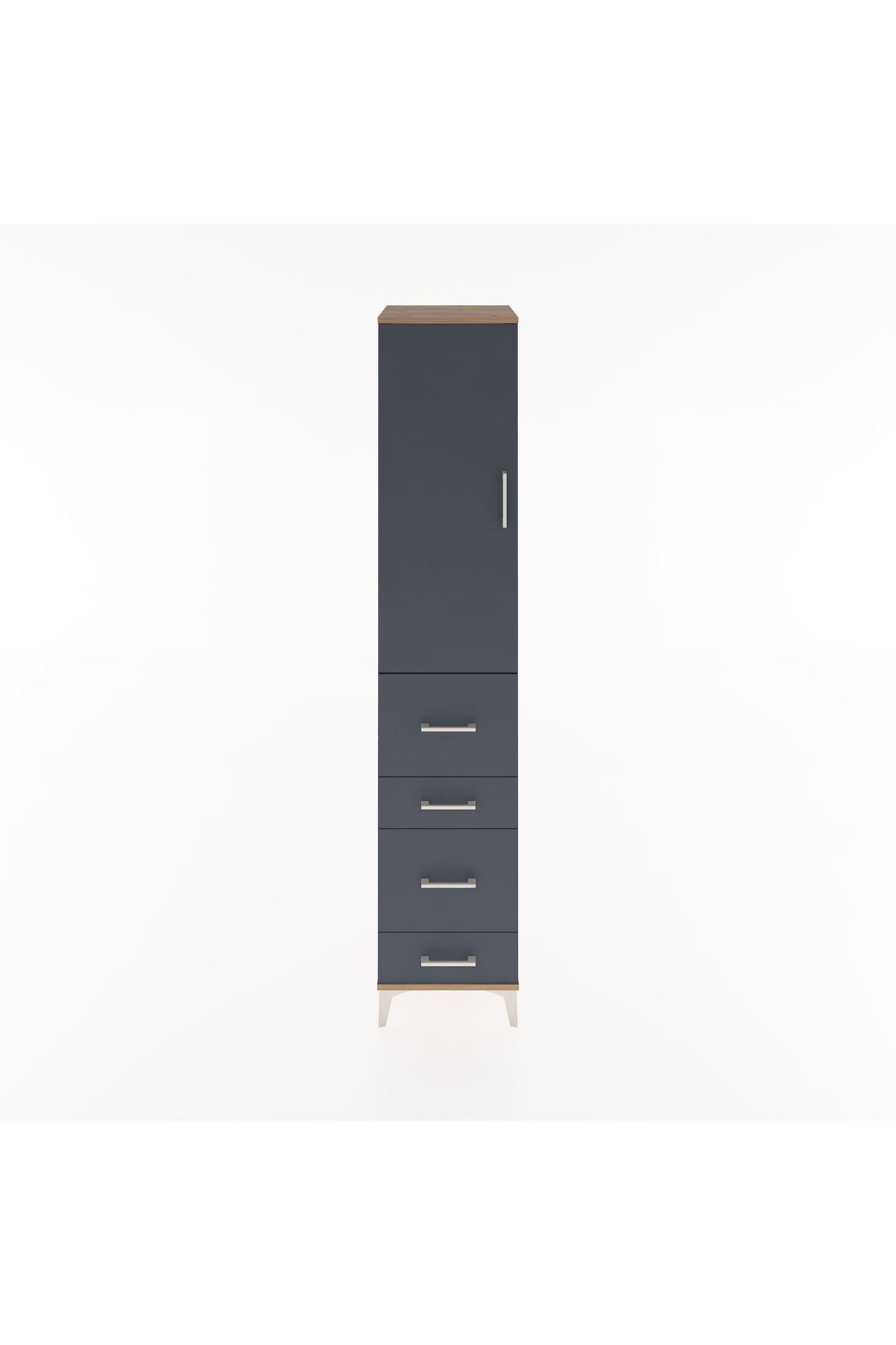 Hyperion Dolap 2 Raflı 4 Çekmeceli Tek Askılı 44x44x221 Çam-Antrasit