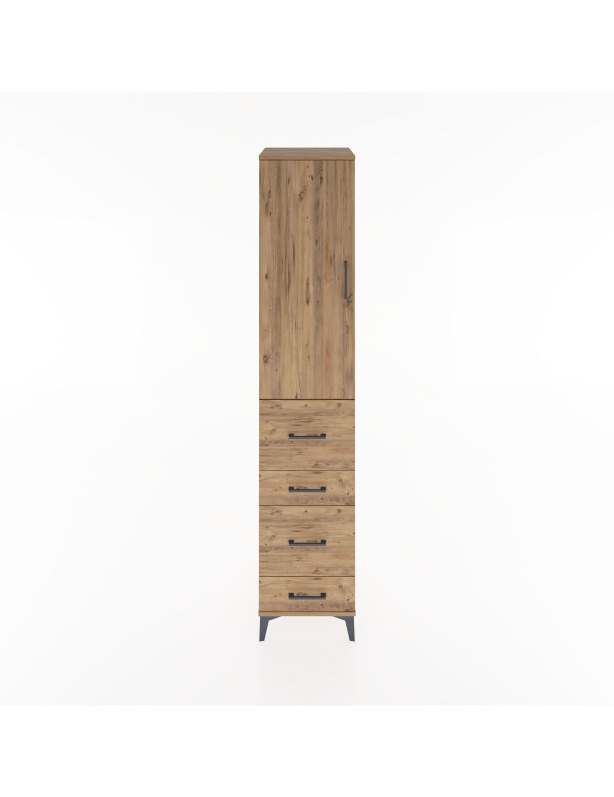 Hyperion Dolap 2 Raflı 4 Çekmeceli Tek Askılı 44x44x221 Çam-Çam