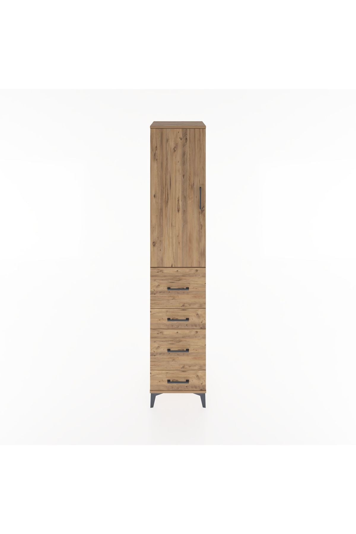 Hyperion Dolap 2 Raflı 4 Çekmeceli Tek Askılı 44x44x221 Çam-Çam