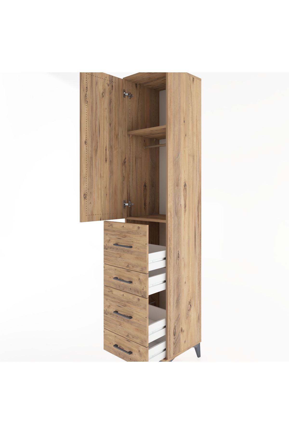 Hyperion Dolap 2 Raflı 4 Çekmeceli Tek Askılı 44x44x221 Çam-Çam