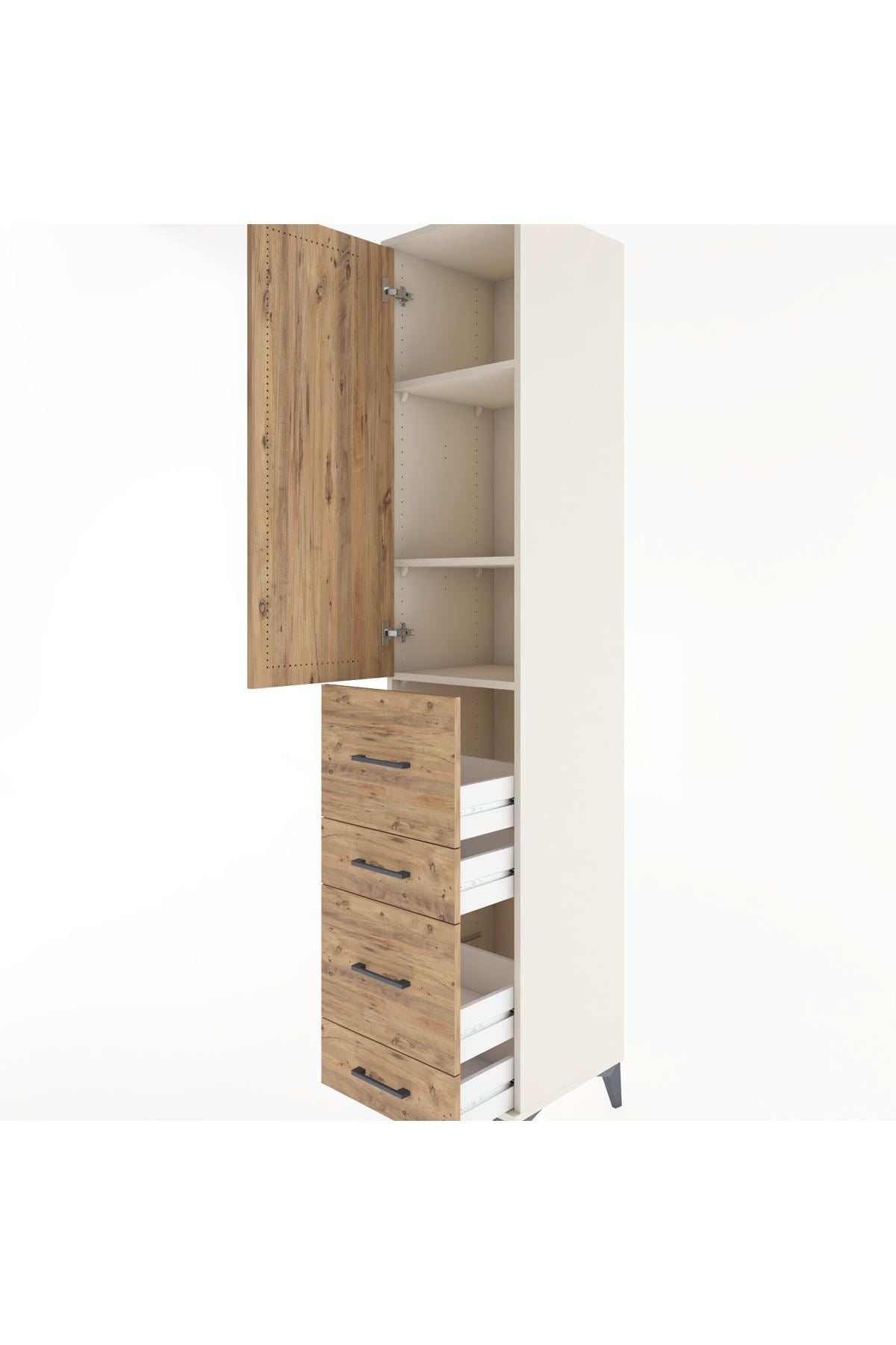 Hyperion Dolap 3 Raflı 4 Çekmeceli Tek Kapaklı 44x44x221 Aytaşı-Çam