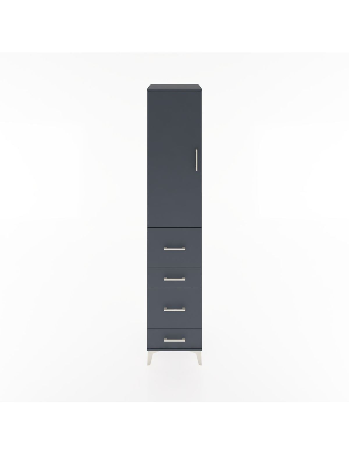 Hyperion Dolap 3 Raflı 4 Çekmeceli Tek Kapaklı 44x44x221 Antrasit-Antrasit