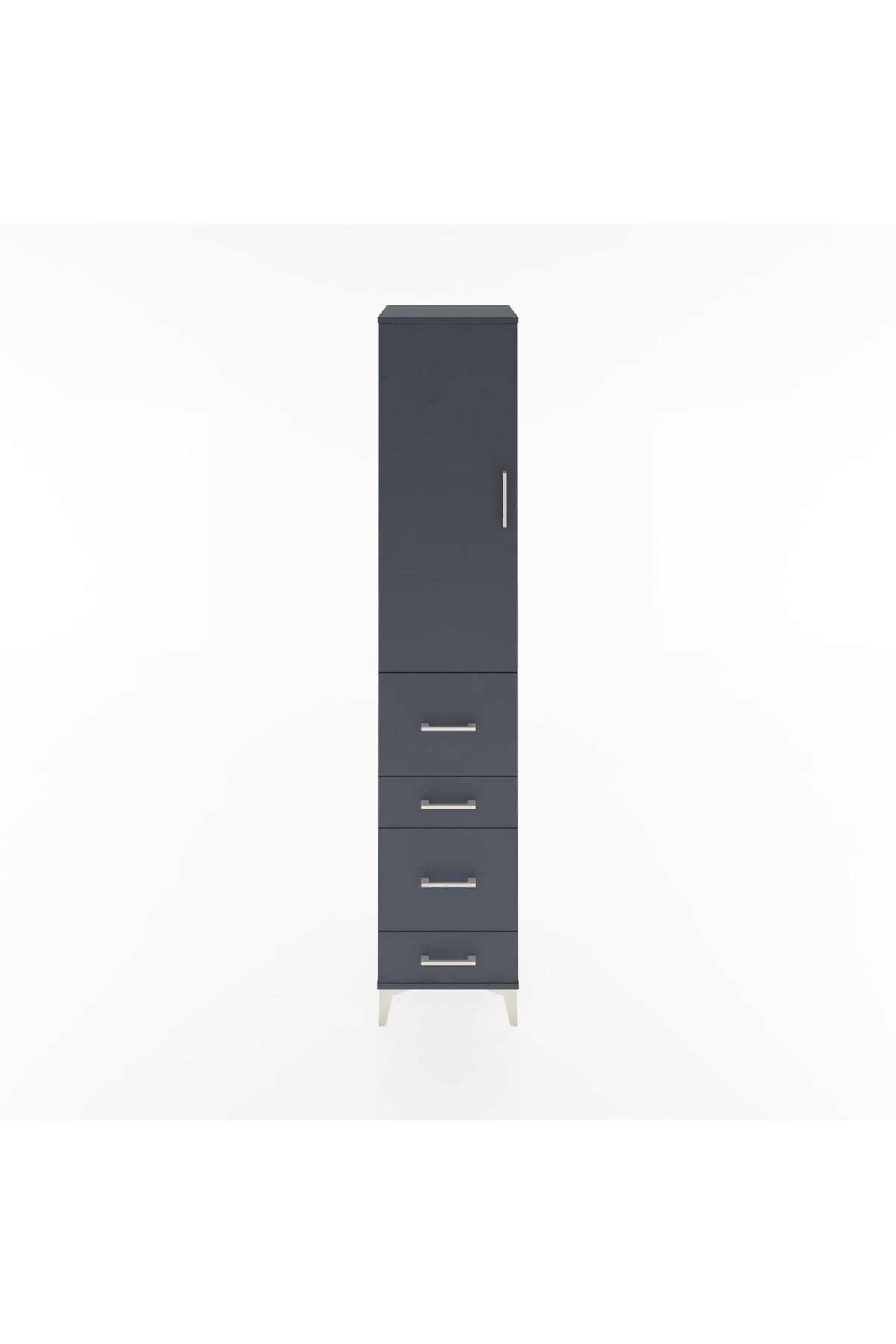 Hyperion Dolap 3 Raflı 4 Çekmeceli Tek Kapaklı 44x44x221 Antrasit-Antrasit