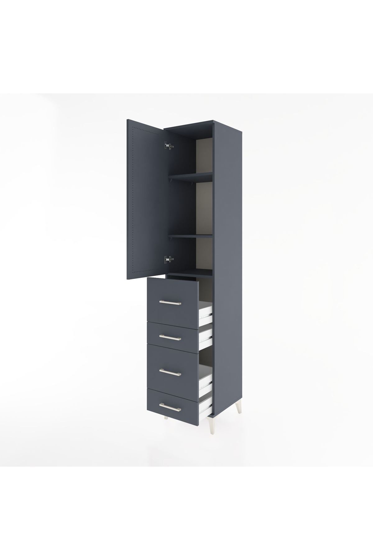 Hyperion Dolap 3 Raflı 4 Çekmeceli Tek Kapaklı 44x44x221 Antrasit-Antrasit