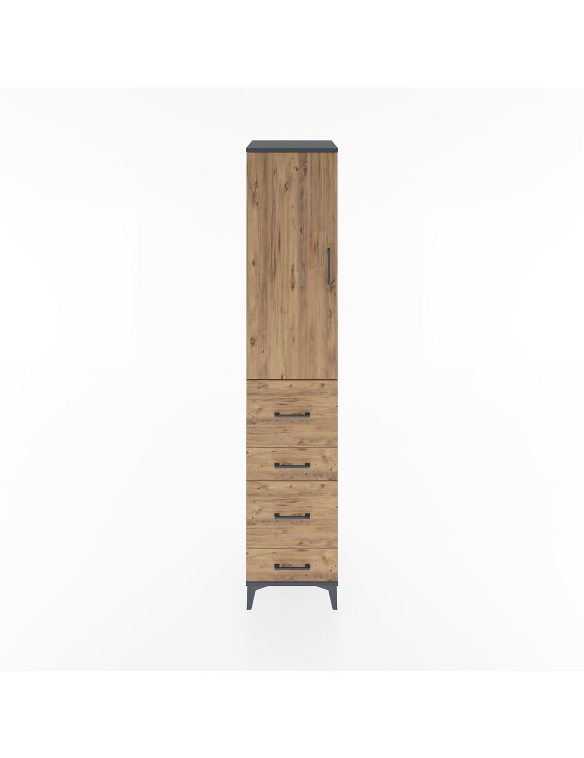 Hyperion Dolap 3 Raflı 4 Çekmeceli Tek Kapaklı 44x44x221 Antrasit-Çam