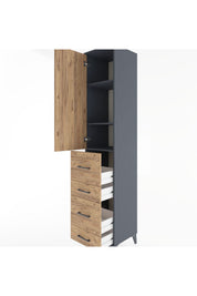 Hyperion Dolap 3 Raflı 4 Çekmeceli Tek Kapaklı 44x44x221 Antrasit-Çam