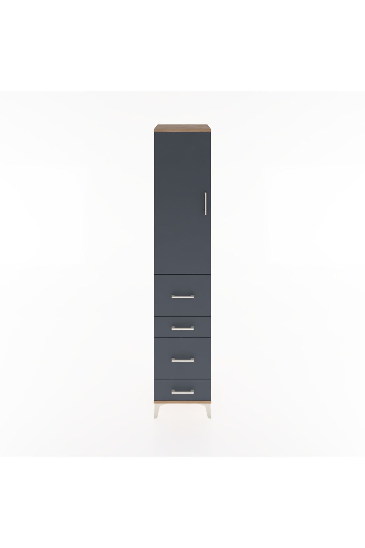 Hyperion Dolap 3 Raflı 4 Çekmeceli Tek Kapaklı 44x44x221 Çam-Antrasit