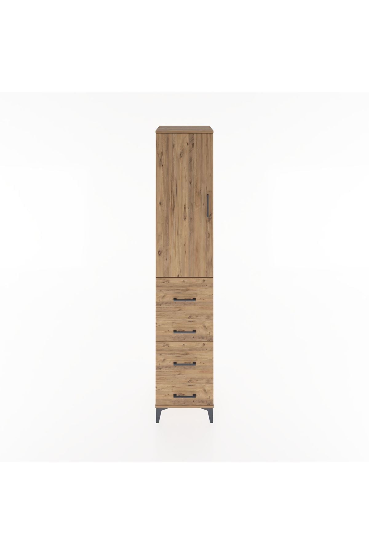 Hyperion Dolap 3 Raflı 4 Çekmeceli Tek Kapaklı 44x44x221 Çam-Çam