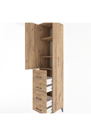 Hyperion Dolap 3 Raflı 4 Çekmeceli Tek Kapaklı 44x44x221 Çam-Çam