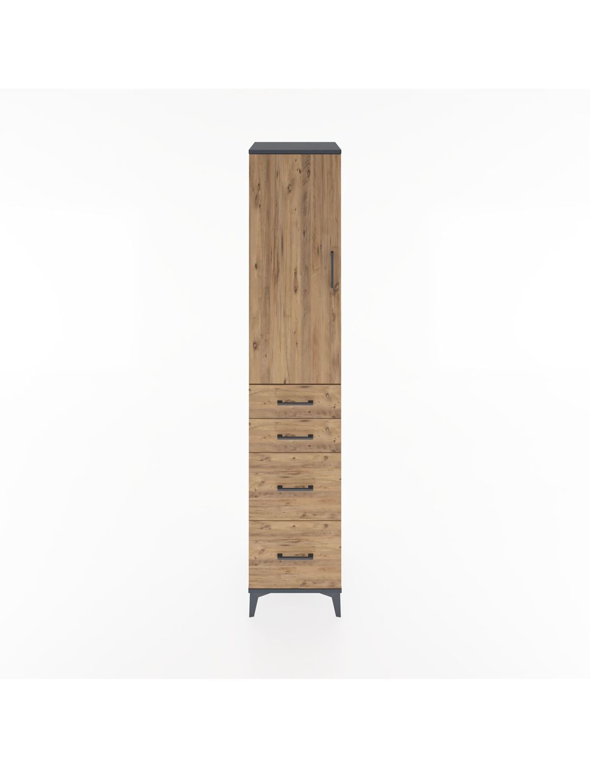 Hyperion Dolap 2 Raflı 4 Çekmeceli Tek Askılı 44x44x221 Antrasit-Çam