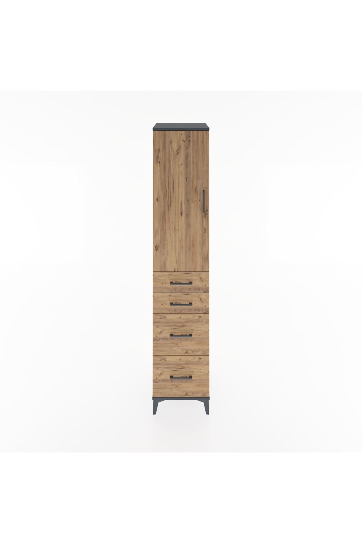 Hyperion Dolap 2 Raflı 4 Çekmeceli Tek Askılı 44x44x221 Antrasit-Çam