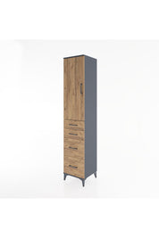 Hyperion Dolap 2 Raflı 4 Çekmeceli Tek Askılı 44x44x221 Antrasit-Çam