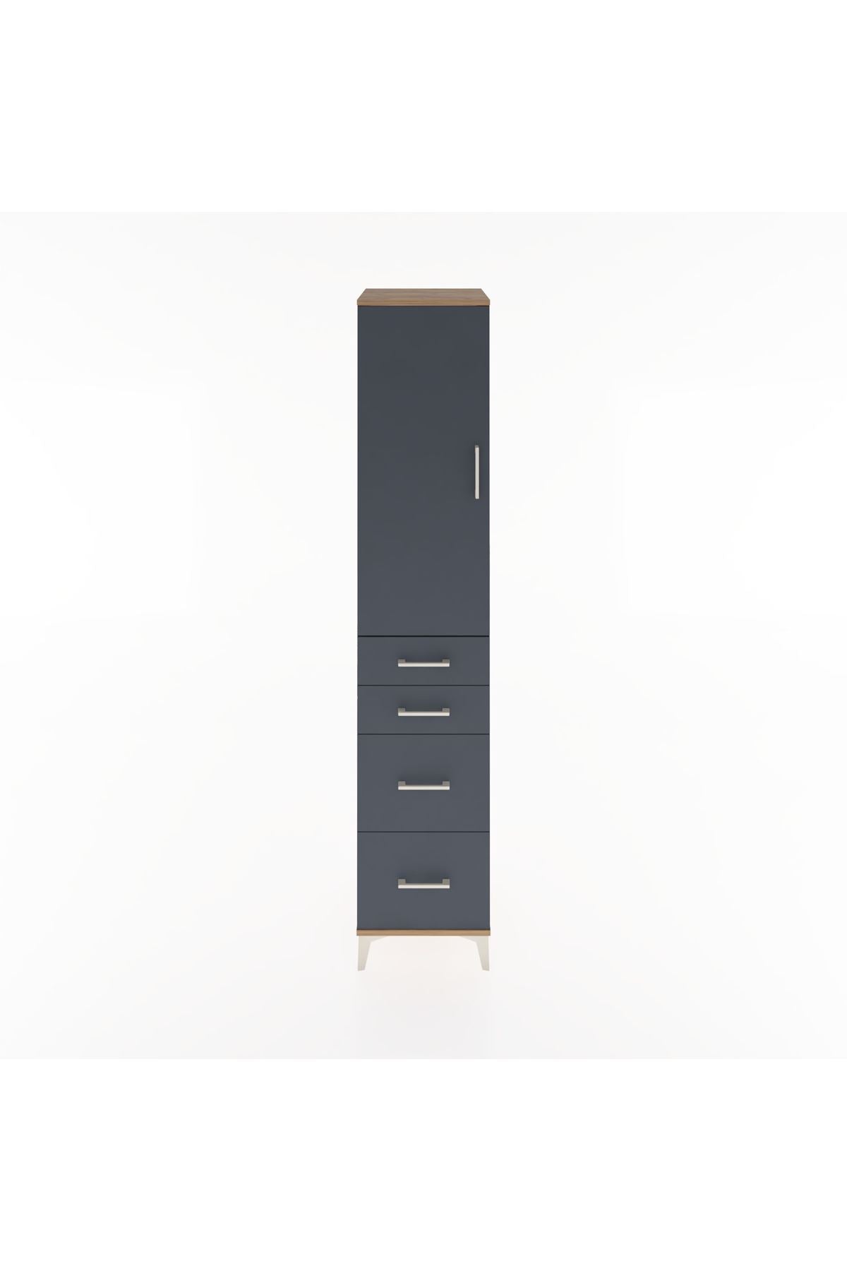 Hyperion Dolap 2 Raflı 4 Çekmeceli Tek Askılı 44x44x221 Çam-Antrasit