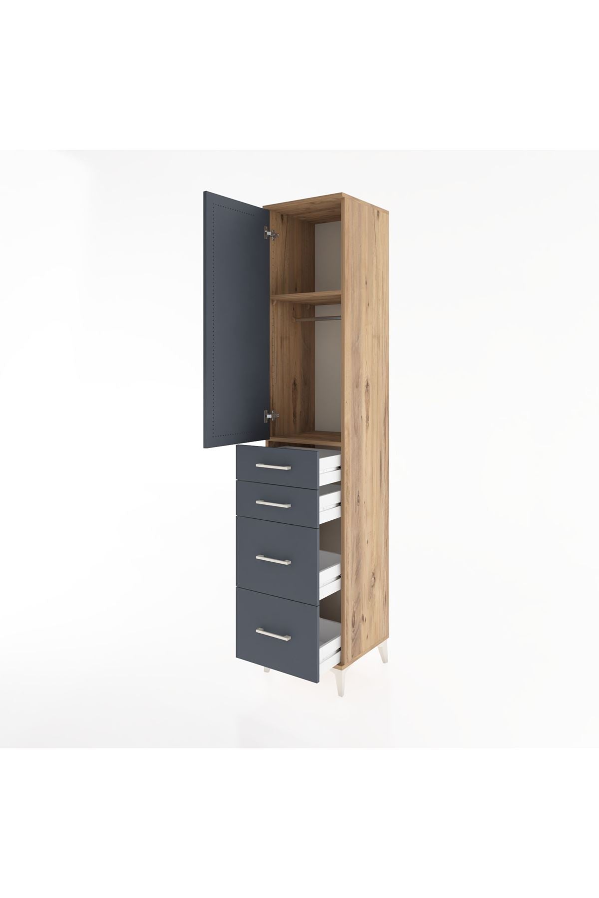 Hyperion Dolap 2 Raflı 4 Çekmeceli Tek Askılı 44x44x221 Çam-Antrasit