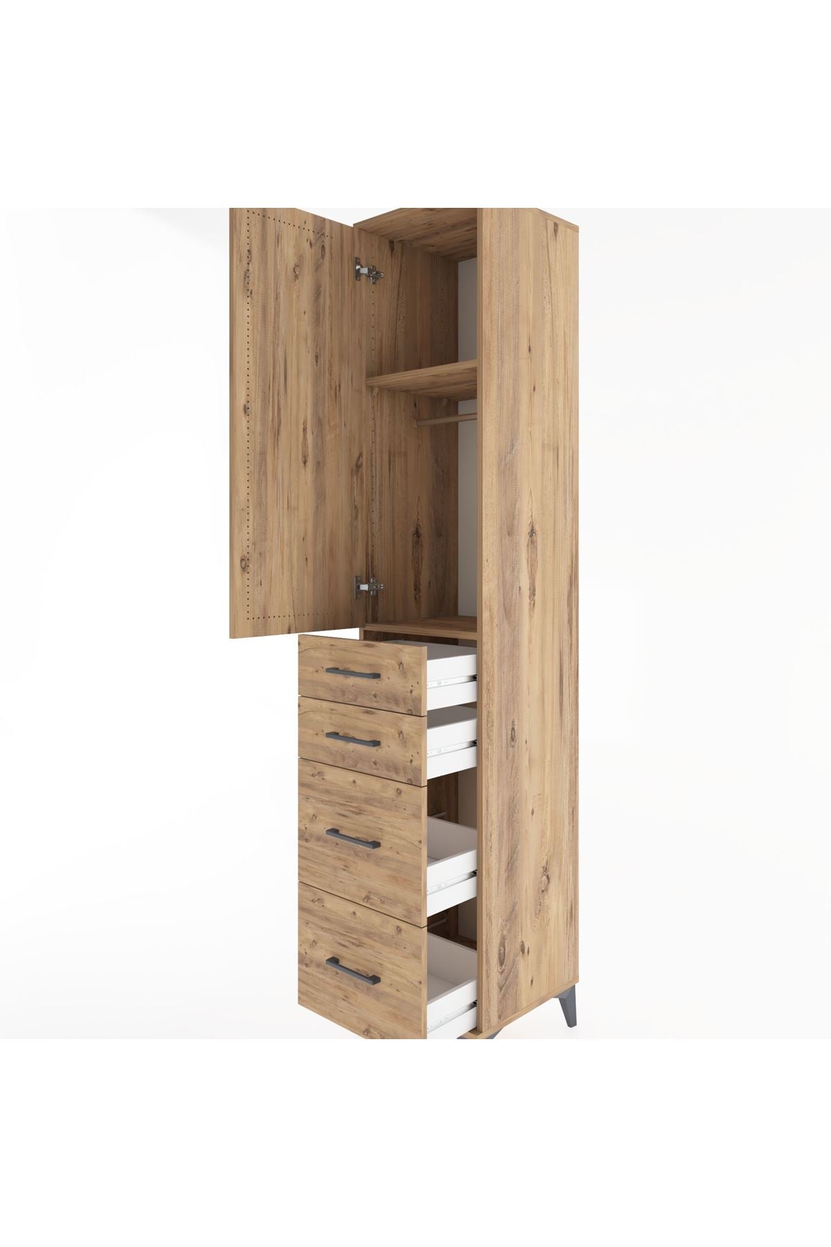 Hyperion Dolap 2 Raflı 4 Çekmeceli Tek Askılı 44x44x221 Çam-Çam