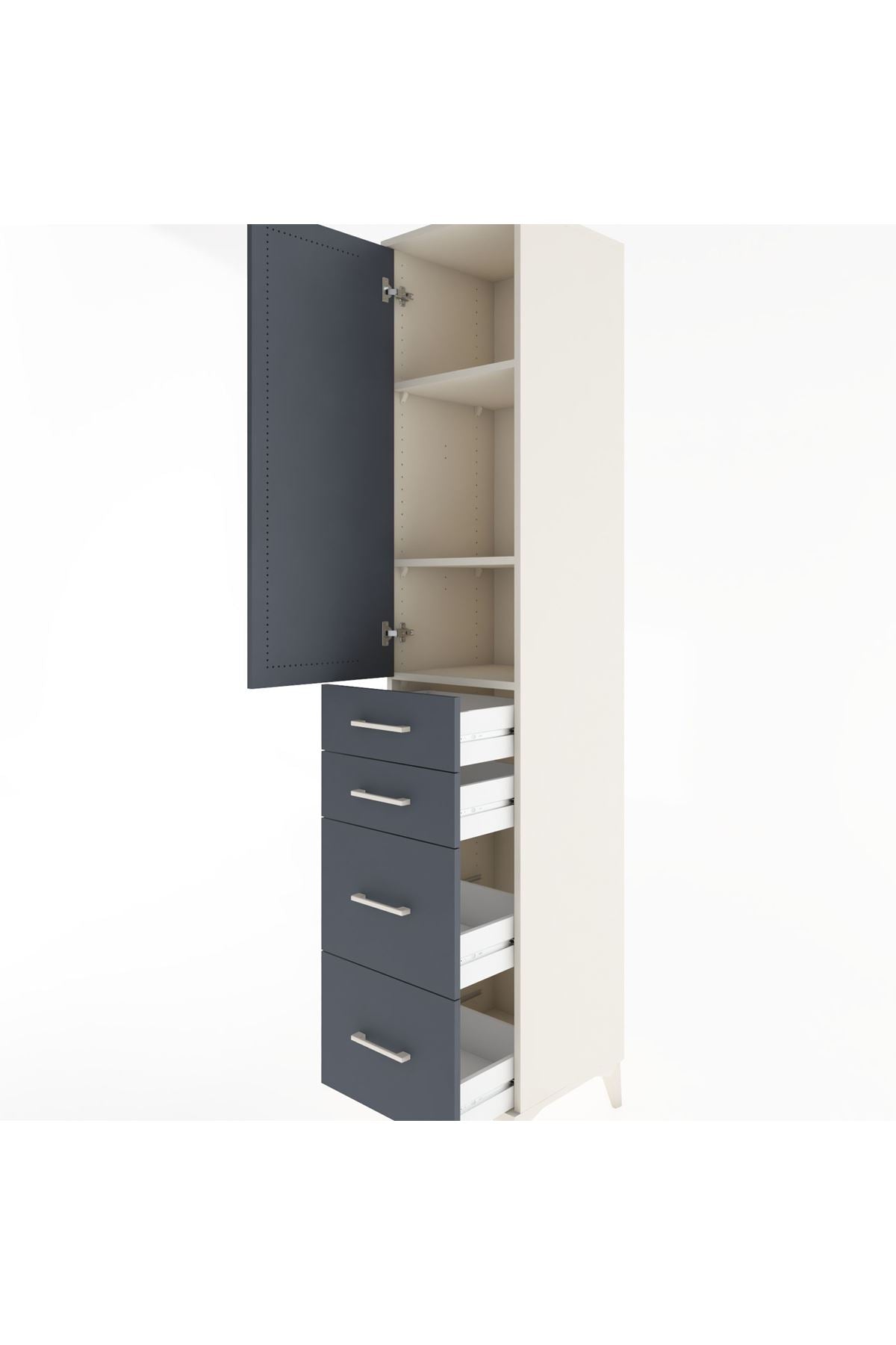 Hyperion Dolap 3 Raflı 4 Çekmeceli Tek Kapaklı 44x44x221 Aytaşı-Antrasit