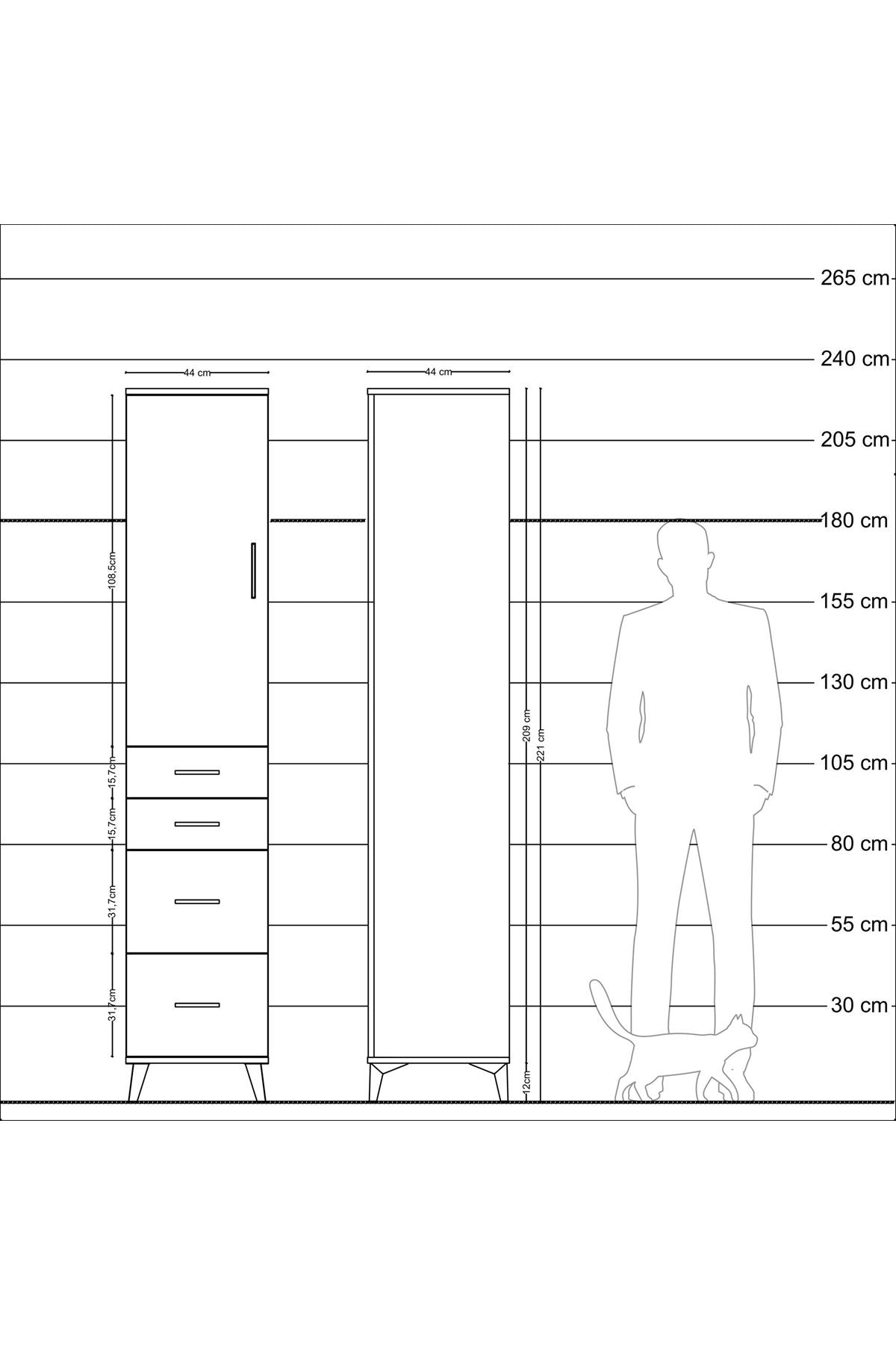 Hyperion Dolap 3 Raflı 4 Çekmeceli Tek Kapaklı 44x44x221 Aytaşı-Çam