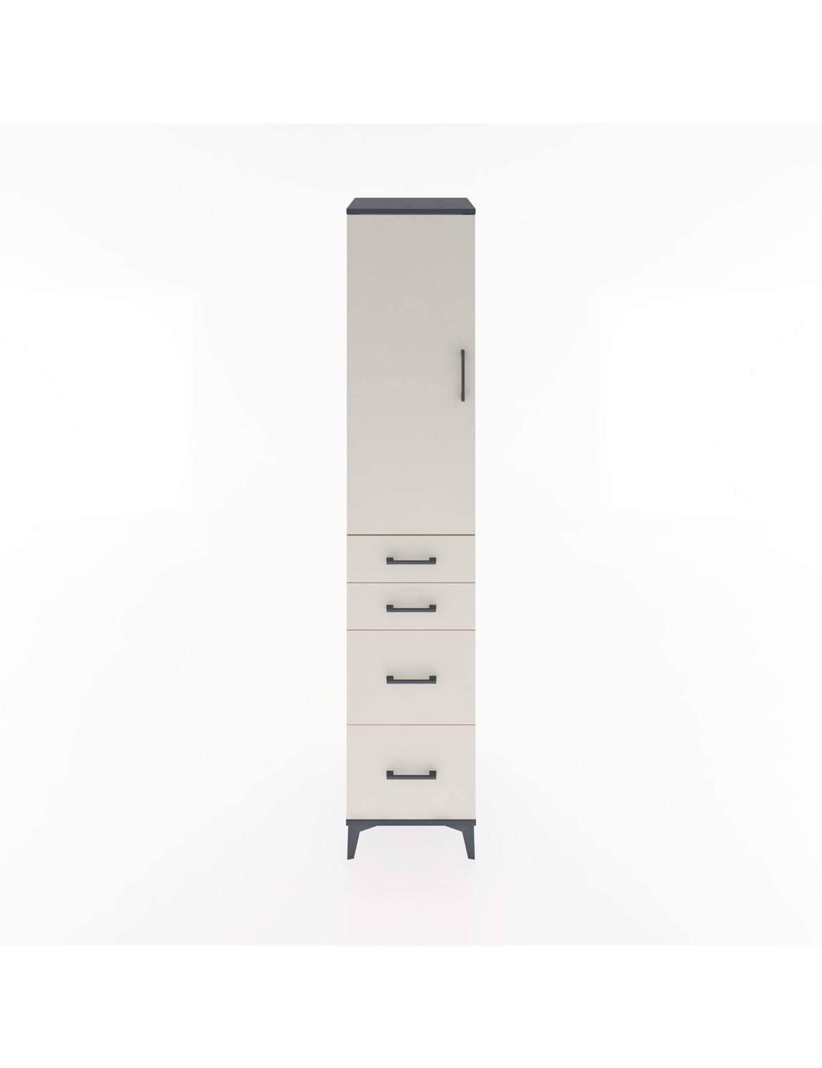 Hyperion Dolap 3 Raflı 4 Çekmeceli Tek Kapaklı 44x44x221 Antrasit-Aytaşı