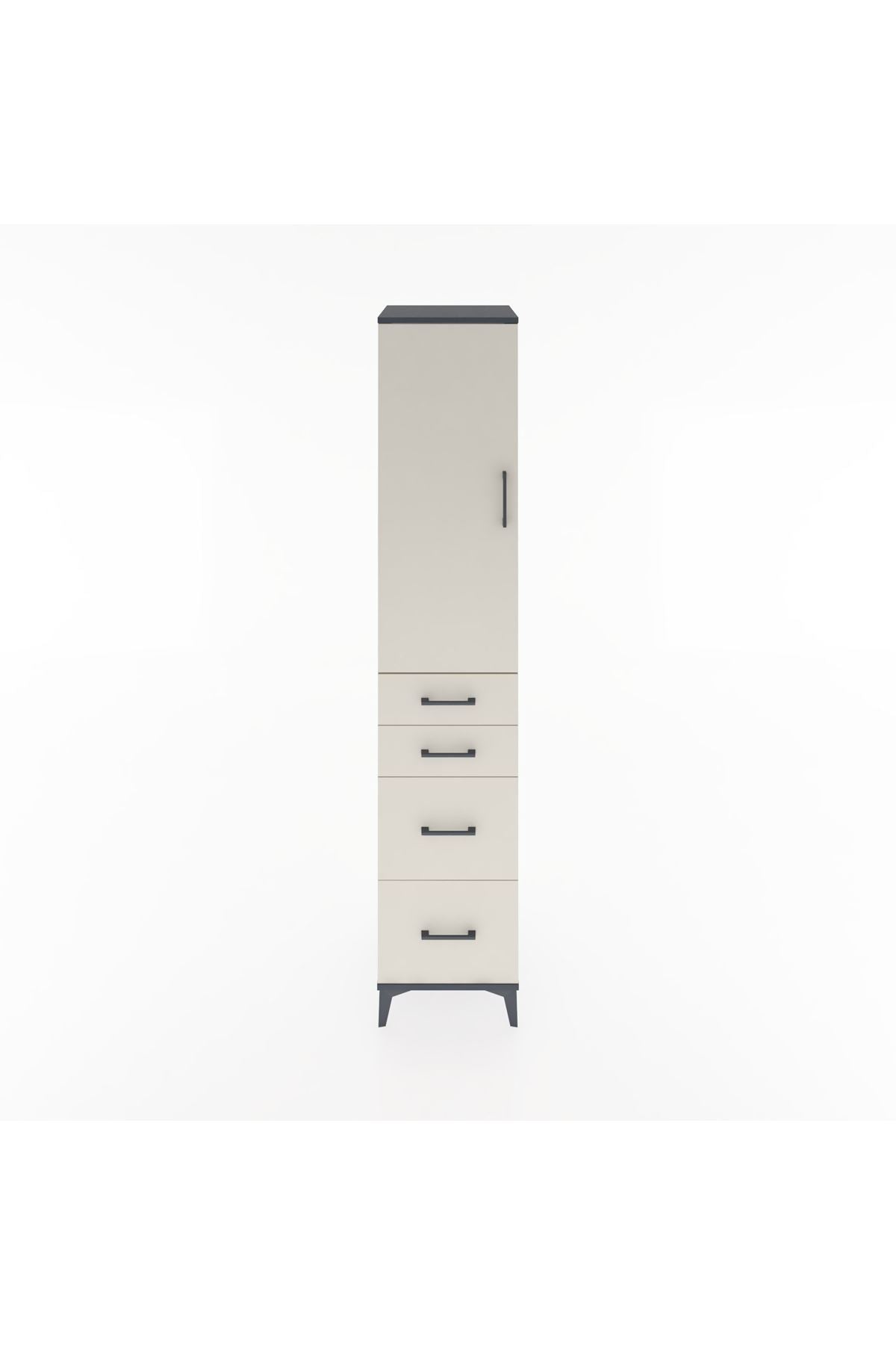 Hyperion Dolap 3 Raflı 4 Çekmeceli Tek Kapaklı 44x44x221 Antrasit-Aytaşı