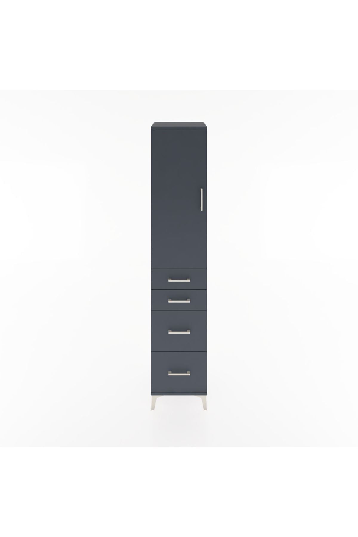 Hyperion Dolap 3 Raflı 4 Çekmeceli Tek Kapaklı 44x44x221 Antrasit-Antrasit