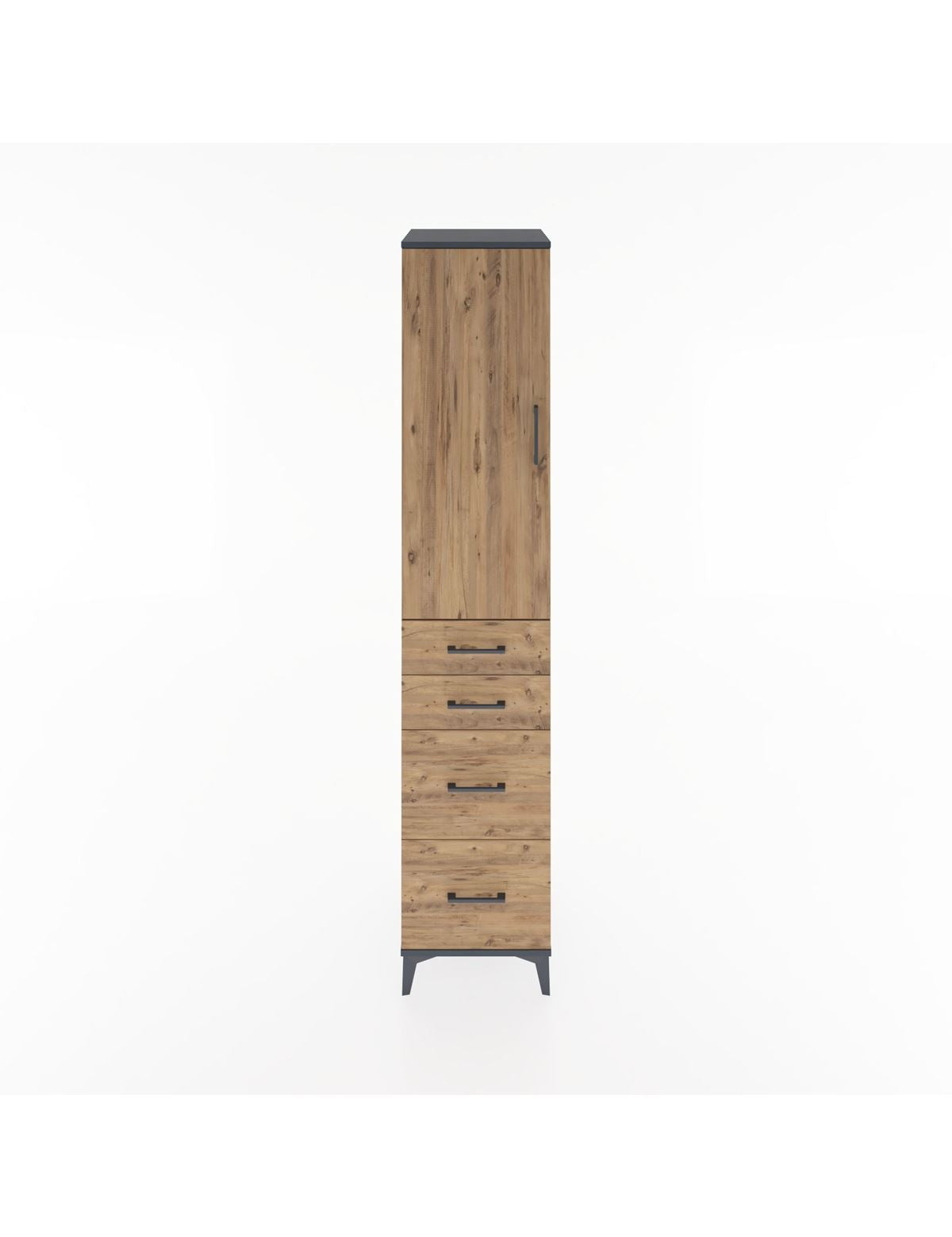 Hyperion Dolap 3 Raflı 4 Çekmeceli Tek Kapaklı 44x44x221 Antrasit-Çam