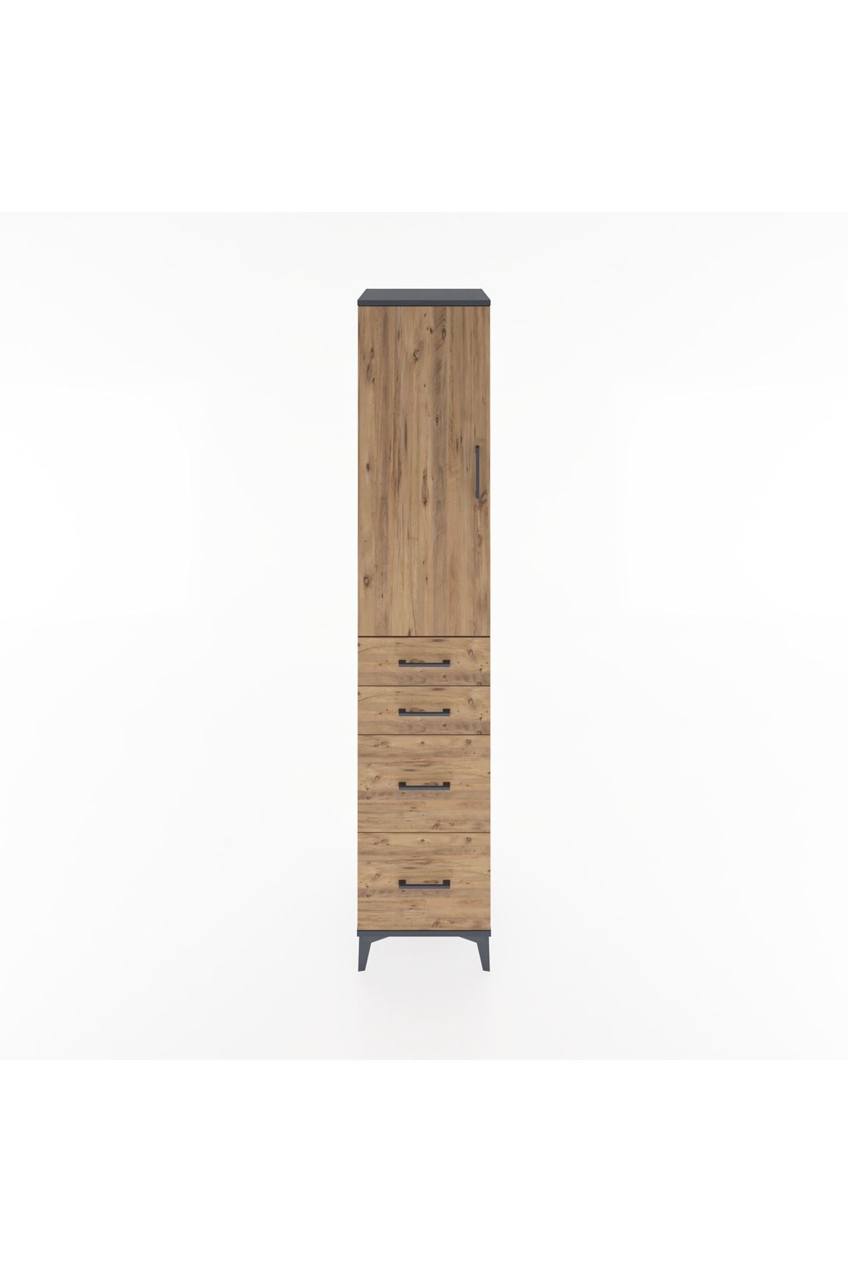 Hyperion Dolap 3 Raflı 4 Çekmeceli Tek Kapaklı 44x44x221 Antrasit-Çam