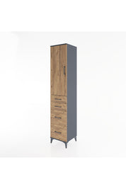 Hyperion Dolap 3 Raflı 4 Çekmeceli Tek Kapaklı 44x44x221 Antrasit-Çam