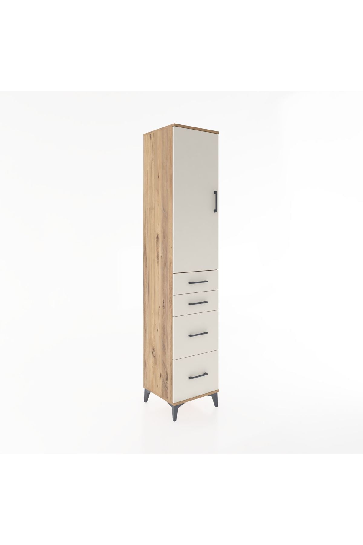 Hyperion Dolap 3 Raflı 4 Çekmeceli Tek Kapaklı 44x44x221 Çam-Aytaşı