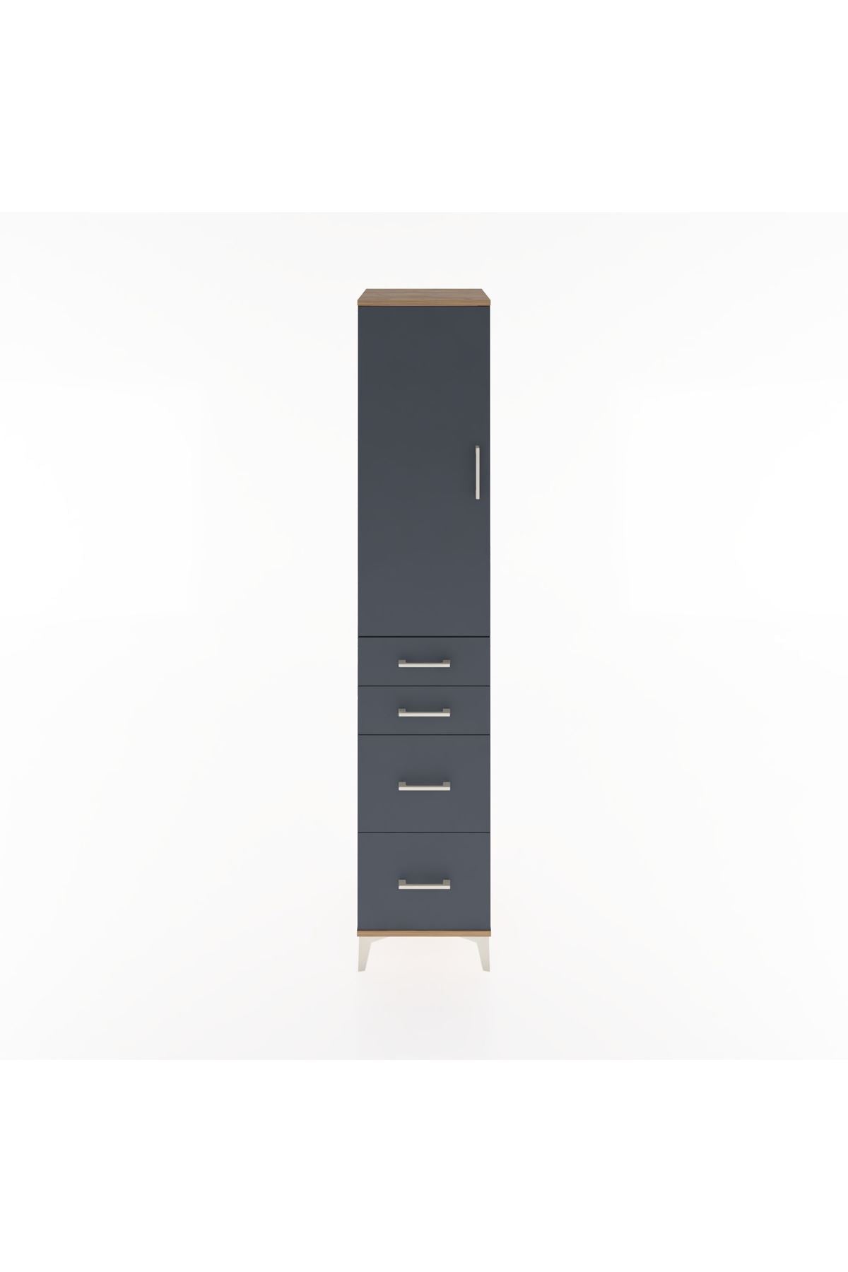 Hyperion Dolap 3 Raflı 4 Çekmeceli Tek Kapaklı 44x44x221 Çam-Antrasit