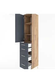 Hyperion Dolap 3 Raflı 4 Çekmeceli Tek Kapaklı 44x44x221 Çam-Antrasit
