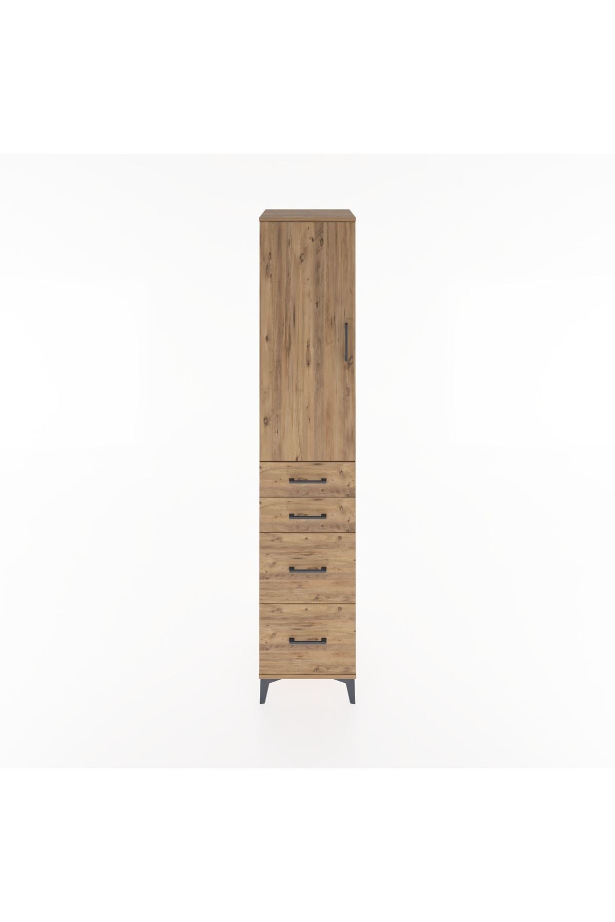 Hyperion Dolap 3 Raflı 4 Çekmeceli Tek Kapaklı 44x44x221 Çam-Çam