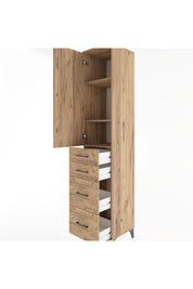 Hyperion Dolap 3 Raflı 4 Çekmeceli Tek Kapaklı 44x44x221 Çam-Çam