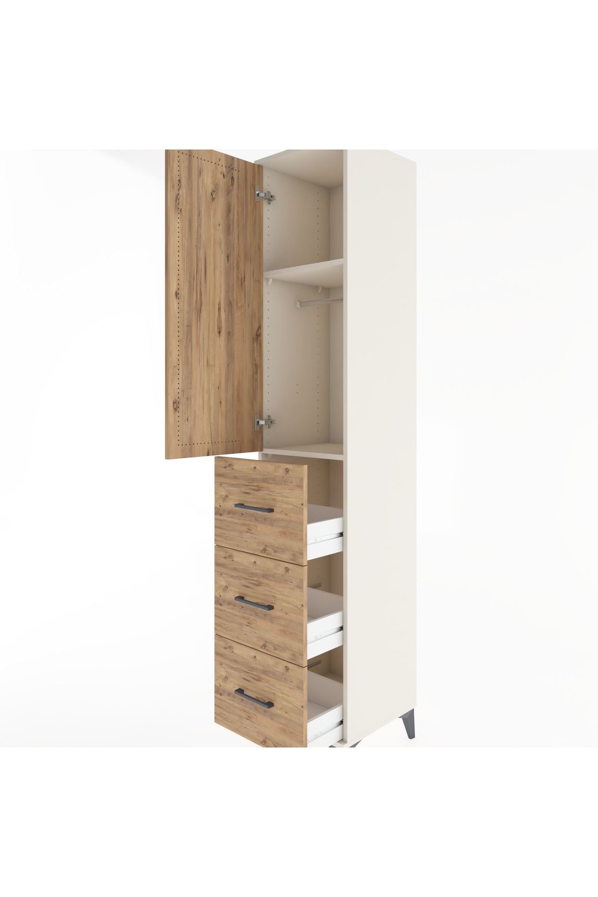 Hyperion Dolap 2 Raflı 3 Çekmeceli Tek Askılı 44x44x221 Aytaşı-Çam