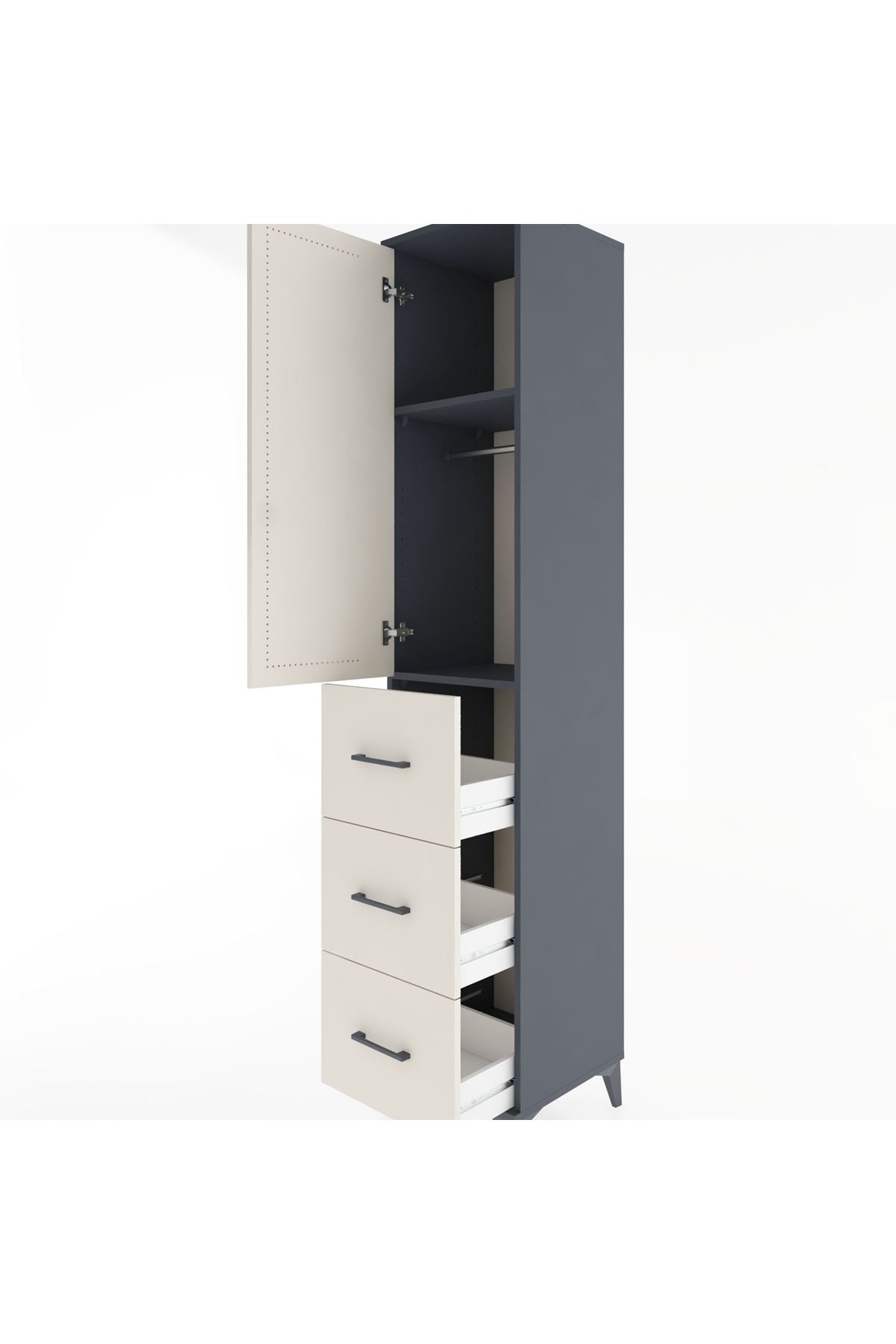 Hyperion Dolap 2 Raflı 3 Çekmeceli Tek Askılı 44x44x221 Antrasit-Aytaşı