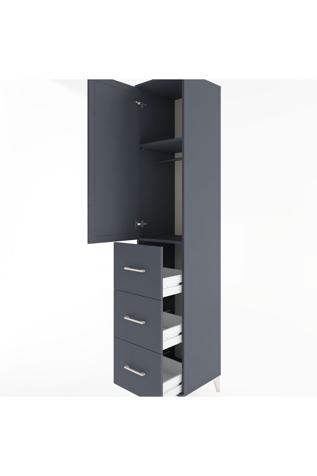 Hyperion Dolap 2 Raflı 3 Çekmeceli Tek Askılı 44x44x221 Antrasit-Antrasit