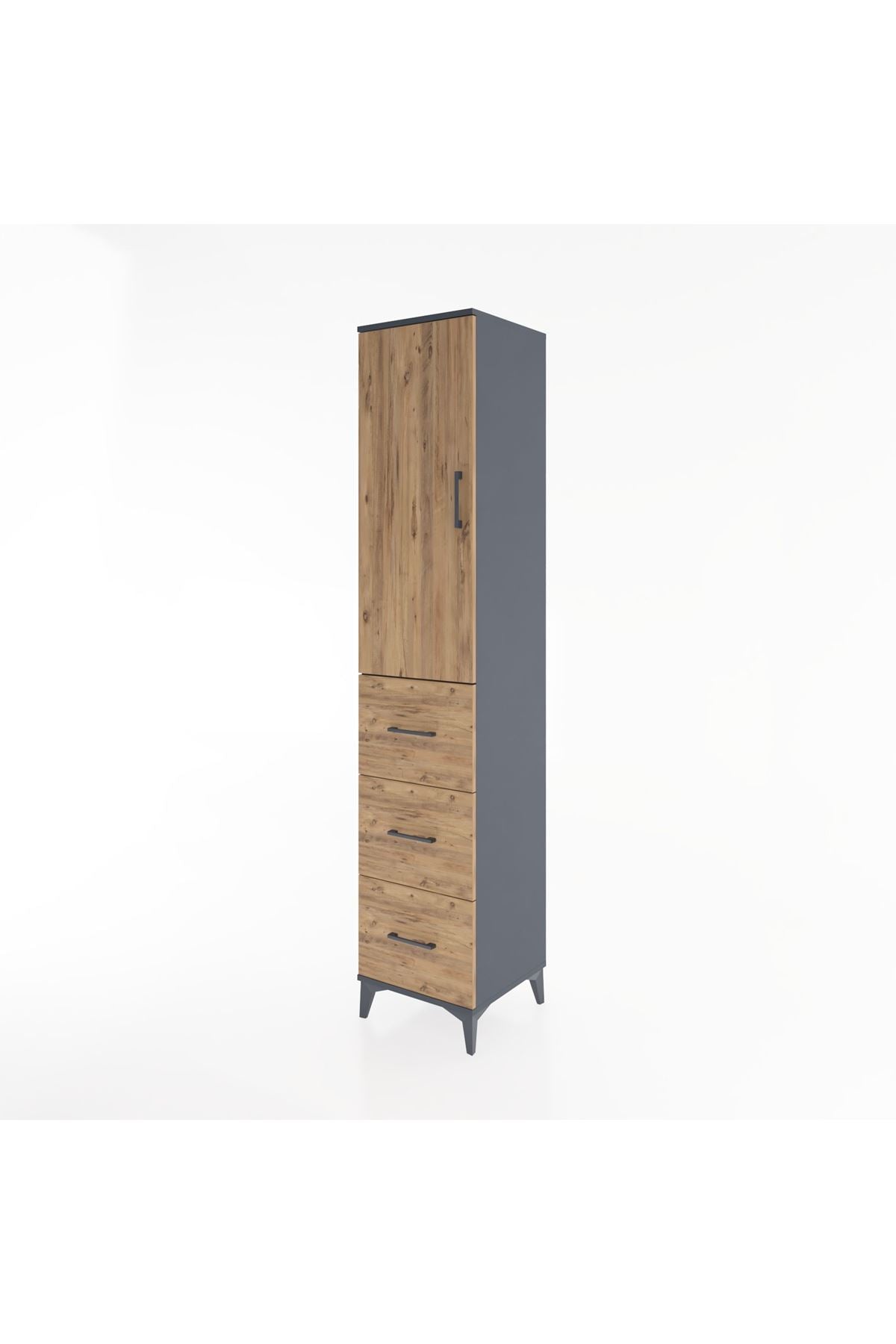 Hyperion Dolap 2 Raflı 3 Çekmeceli Tek Askılı 44x44x221 Antrasit-Çam